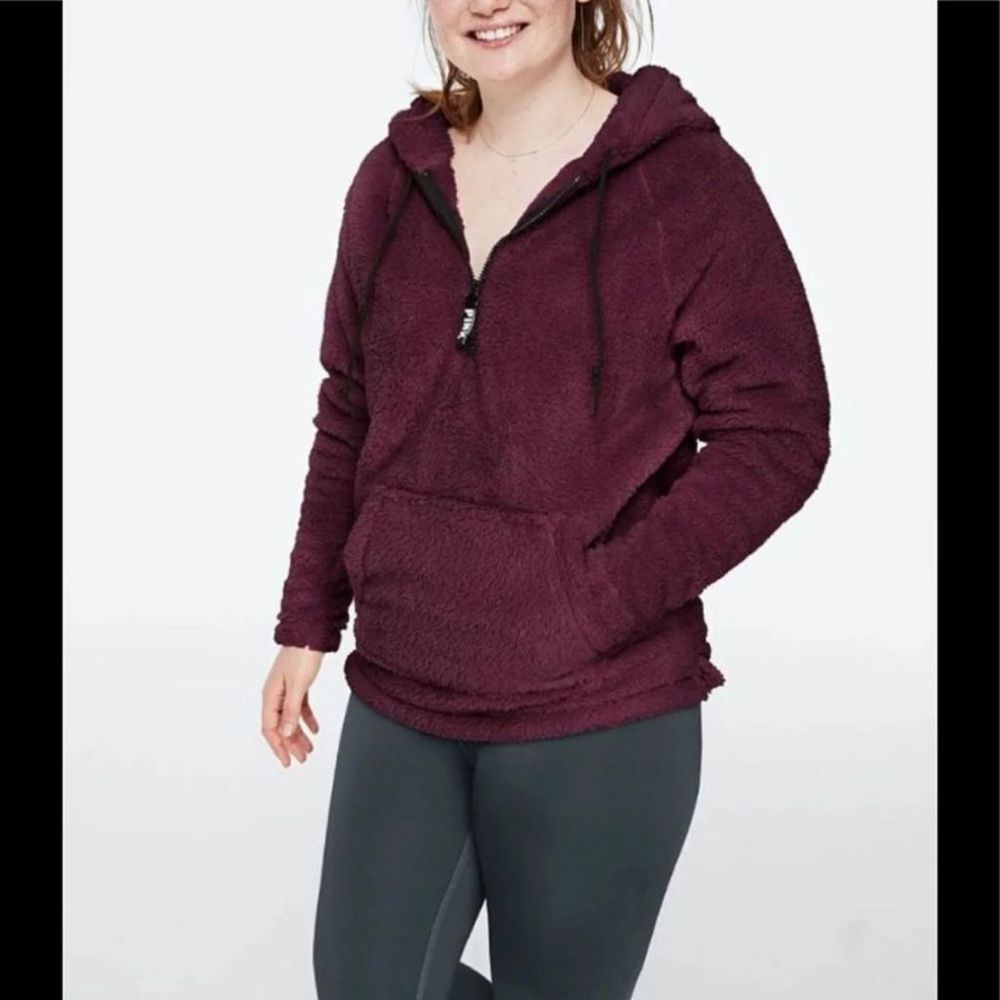Victoria Secret PINK 1/4 Zip Sherpa Cozy Teddy Pullover Hoodie